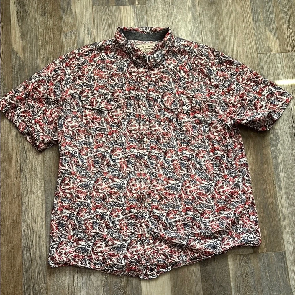 Paisley Red and Blue Cody James Men's Short Sleeve Button Up Shirt - Picture 1 of 5